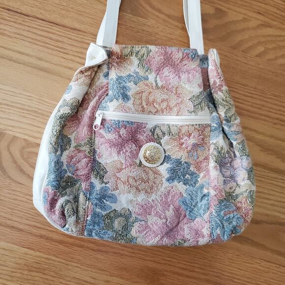 Vintage 80s Mitzi Carpet Bag Tapestry Purse Floral Pastel Cottagecore - Picture 1 of 13